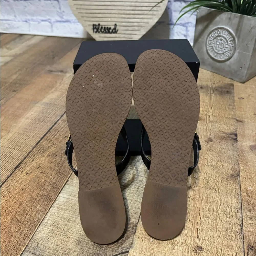 Tory Burch black patent leather mini logo sandals